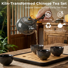 Load image into Gallery viewer, DUJUST Chinese Gongfu Tea Set, Kiln Altered Glaze Porcelain Tea Set with 1 Teapot, 4 Tea Cups & 1 Tea Tray, Portable Japanese Tea Sets with Storage Bag for Travel, Gifting, Outdoor, Grey