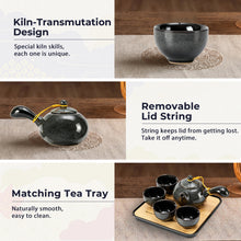 Load image into Gallery viewer, DUJUST Chinese Gongfu Tea Set, Kiln Altered Glaze Porcelain Tea Set with 1 Teapot, 4 Tea Cups & 1 Tea Tray, Portable Japanese Tea Sets with Storage Bag for Travel, Gifting, Outdoor, Grey
