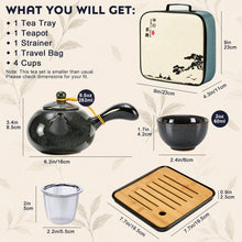 Load image into Gallery viewer, DUJUST Chinese Gongfu Tea Set, Kiln Altered Glaze Porcelain Tea Set with 1 Teapot, 4 Tea Cups & 1 Tea Tray, Portable Japanese Tea Sets with Storage Bag for Travel, Gifting, Outdoor, Grey