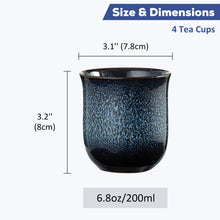 Load image into Gallery viewer, DUJUST Japanese Tea Cups Set of 4 (6.8 oz) - Reactive Glaze Blue