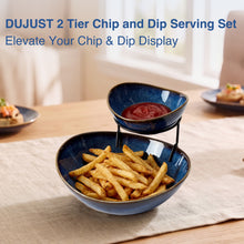 Load image into Gallery viewer, DUJUST 2 Tier Chip and Dip Serving Set, Kiln Altered Glaze Ceramic Dip Bowl