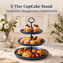 Load image into Gallery viewer, DUJUST Larger 3-Tier Cupcake Stand Tower, Kiln Altered Glaze Serving Tray