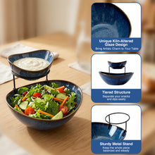 Load image into Gallery viewer, DUJUST 2 Tier Chip and Dip Serving Set, Kiln Altered Glaze Ceramic Dip Bowl