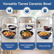 Load image into Gallery viewer, DUJUST 2 Tier Chip and Dip Serving Set, Kiln Altered Glaze Ceramic Dip Bowl