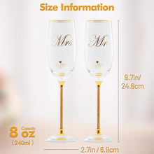 Load image into Gallery viewer, DUJUST Crystal Glass Wedding Champagne Flutes, Mr & Mrs Champagne Glasses with Handcrafted Gold Rim & 24K Gold Leaf Flakes, Square Bride and Groom Champagne Flutes, Valentine's Day Gift, Gift Package