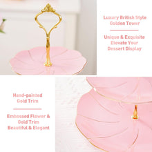 Load image into Gallery viewer, DUJUST Luxury Porcelain 3-Tier Cupcake Stand Tower, British Style Serving Tray with Golden Trim, Food Grade Dessert Display Stand, Beautiful Gift for Tea Party & Home Décor - Pink