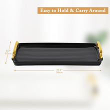 Load image into Gallery viewer, DUJUST Porcelain Serving Tray with Golden Handles, Modern Nordic Style Coffee Table Tray, Beautiful Tea Trays Decor for Living Room, Easy to Use & Clean - Black