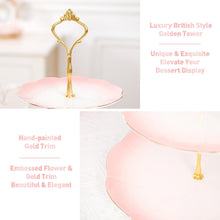 Load image into Gallery viewer, DUJUST Luxury Porcelain 3-Tier Cupcake Stand Tower, British Style Serving Tray with Golden Trim, Food Grade Dessert Display Stand, Beautiful Gift for Tea Party & Home Décor - Gradient Pink