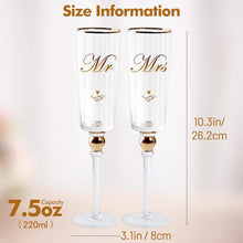 Load image into Gallery viewer, DUJUST Crystal Glass Wedding Champagne Flutes, Mr & Mrs Champagne Glasses with Handcrafted Gold Rim & Diamond Design, Square Bride and Groom Champagne Flutes, Valentine's Day Gift, Gift Package