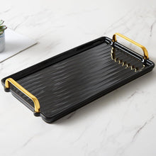 Load image into Gallery viewer, DUJUST Porcelain Serving Tray with Golden Handles, Modern Nordic Style Coffee Table Tray, Beautiful Tea Trays Decor for Living Room, Easy to Use & Clean - Black