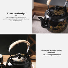 Load image into Gallery viewer, DUJUST Traditional Japanese Tea Pot, Black Porcelain Chinese Teapot with Stainless Infuser, Beautiful Asian Teapot for Adults, Tea Lover/Women/Men (Countryside in Golden)