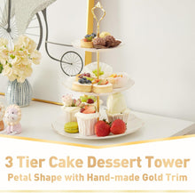Load image into Gallery viewer, DUJUST Luxury Porcelain 3-Tier Cupcake Stand Tower, British Style Serving Tray with Golden Trim, Food Grade Dessert Display Stand, Beautiful Gift for Tea Party & Home Décor