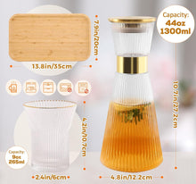 Load image into Gallery viewer, DUJUST Ribbed Glass Carafe Set, Elegant Water Carafe with Gold Decoration, 1 Crystal Glass Carafe with Golden Lid (44oz), 4 Cups & 1 Tray, with Thickened Bottom, Food-Grade Silicone, Leak-Proof