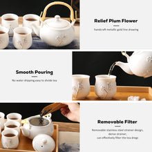 Load image into Gallery viewer, DUJUST Japanese Tea Pot, White Porcelain Chinese Teapot with Stainless Infuser, Cute Tea Pot for Adults, Tea Lover/Women/Men (Plum in Golden)