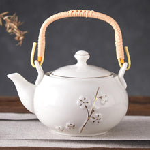 Load image into Gallery viewer, DUJUST Japanese Tea Pot, White Porcelain Chinese Teapot with Stainless Infuser, Cute Tea Pot for Adults, Tea Lover/Women/Men (Plum in Golden)