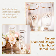 Load image into Gallery viewer, DUJUST Crystal Glass Wedding Champagne Flutes, Mr & Mrs Champagne Glasses with Handcrafted Gold Rim & Diamond Design, Square Bride and Groom Champagne Flutes, Valentine's Day Gift, Gift Package