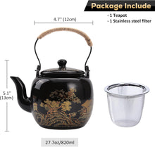 Load image into Gallery viewer, DUJUST Traditional Japanese Tea Pot, Black Porcelain Chinese Teapot with Stainless Infuser, Beautiful Asian Teapot for Adults, Tea Lover/Women/Men (Countryside in Golden)
