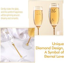 Load image into Gallery viewer, DUJUST Crystal Glass Wedding Champagne Flutes, Mr & Mrs Champagne Glasses with Handcrafted Gold Rim & 24K Gold Leaf Flakes, Square Bride and Groom Champagne Flutes, Valentine's Day Gift, Gift Package