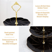 Load image into Gallery viewer, DUJUST Luxury Porcelain 3-Tier Cupcake Stand Tower, British Style Serving Tray with Golden Trim, Food Grade Dessert Display Stand, Beautiful Gift for Tea Party & Home Décor - Black