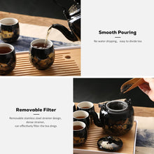 Load image into Gallery viewer, DUJUST Traditional Japanese Tea Pot, Black Porcelain Chinese Teapot with Stainless Infuser, Beautiful Asian Teapot for Adults, Tea Lover/Women/Men (Countryside in Golden)