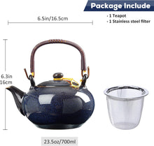 Load image into Gallery viewer, DUJUST Japanese Tea Pot, Kiln Altered Glaze Porcelain TeaPot with Stainless Infuser, Unique Chinese Teapot for Adults/Tea Lovers/Women/Men, Dark Blue
