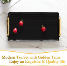 Load image into Gallery viewer, DUJUST Porcelain Serving Tray with Golden Handles, Modern Nordic Style Coffee Table Tray, Beautiful Tea Trays Decor for Living Room, Easy to Use & Clean - Black