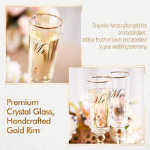 Load image into Gallery viewer, DUJUST Crystal Glass Wedding Champagne Flutes, Mr & Mrs Champagne Glasses with Handcrafted Gold Rim & Diamond Design, Square Bride and Groom Champagne Flutes, Valentine's Day Gift, Gift Package