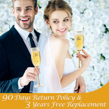 Load image into Gallery viewer, DUJUST Crystal Glass Wedding Champagne Flutes, Mr & Mrs Champagne Glasses with Handcrafted Gold Rim & 24K Gold Leaf Flakes, Square Bride and Groom Champagne Flutes, Valentine's Day Gift, Gift Package