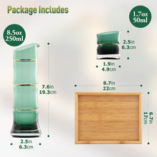 Load image into Gallery viewer, DUJUST Japanese Sake Set for 4, Bamboo Design in Golden Trim, 1 Sake Bottle, 1 Wooden Sake Tray, and 4 Sake Cups (Gradient Green)