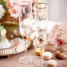 Load image into Gallery viewer, DUJUST Crystal Glass Wedding Champagne Flutes, Mr & Mrs Champagne Glasses with Handcrafted Gold Rim & Diamond Design, Square Bride and Groom Champagne Flutes, Valentine's Day Gift, Gift Package