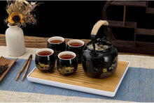 Load image into Gallery viewer, DUJUST Traditional Japanese Tea Cups Set of 4, Black Porcelain Chinese Tea Cups, Beautiful Asian Tea Cup Gift for Adults, Tea Lover/Women/Men (Countryside in Golden)
