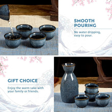 Load image into Gallery viewer, DUJUST 5 pcs Japanese Sake Set, Kiln Altered Glaze Porcelain Sake Set, 1 Bottle, 4 Cups & 1 Gift Box, Warm Carafe, Special Japanese Gift Set - Blue