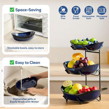 Load image into Gallery viewer, DUJUST 3 Tier Fruit Bowl, Kiln Altered Glaze Ceramic Fruit Stand, Stackable & Easy to Store, Multifunctional Serving Tray for Fruit/Vegetables/Snacks, Microwave & Dishwasher Safe - Dark Blue
