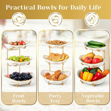 Load image into Gallery viewer, DUJUST 3 Tier Fruit Bowl, Elegant Ceramic Fruit Stand with Gold Scrollwork, Stackable & Easy to Store, Multifunctional Serving Tray for Fruit/Vegetables/Snacks - White Gold