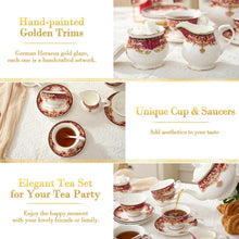Load image into Gallery viewer, DUJUST 22 pcs Royal Vintage Porcelain Tea Set for 6, Luxury British Tea Sets for Adults with Red Patterns & Golden Trim, Beautiful Floral Tea/Coffee Cup Set, Gift Package - Royal Treat for You
