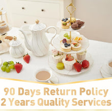 Load image into Gallery viewer, DUJUST Luxury Larger 3-Tier Cupcake Stand Tower, British Style Porcelain Serving Tray with Golden Trim, Food Grade Dessert Display Stand for Tea Party & Home Décor - 45% Larger Plates