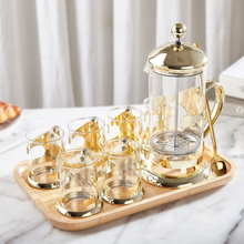 Load image into Gallery viewer, Gold French Press Coffee Maker with 6 Cups, 1 Tray, 34oz