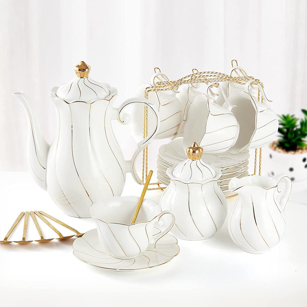 DUJUST 22 pcs White Porcelain Tea Set