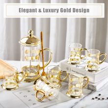 Load image into Gallery viewer, Gold French Press Coffee Maker with 6 Cups, 1 Tray, 34oz