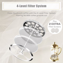 Load image into Gallery viewer, Gold French Press Coffee Maker with 6 Cups, 1 Tray, 34oz
