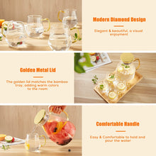 Load image into Gallery viewer, Glass Pitcher with 4 Cups, 1 Tray (Metal Lid)