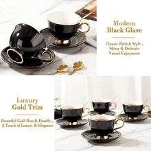 Load image into Gallery viewer, DUJUST Tea Cups and Saucers Set of 4 (7.4oz)