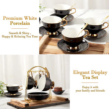 Load image into Gallery viewer, DUJUST Tea Cups and Saucers Set of 4 (7.4oz)