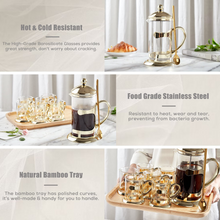 Load image into Gallery viewer, Gold French Press Coffee Maker with 6 Cups, 1 Tray, 34oz