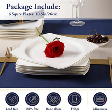 Load image into Gallery viewer, DUJUST 1st-Class Bone-china White Square Salad Plate Set of 6 (8.5in)