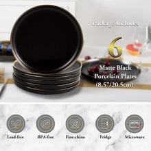 Load image into Gallery viewer, DUJUST Matte Black Porcelain Dinner Plates of 6, 8.5 inch