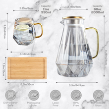 Load image into Gallery viewer, Black Diamond Glass Pitcher with 4 Cups, 1 Tray