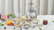 Load and play video in Gallery viewer, Black Diamond Glass Pitcher with 4 Cups, 1 Tray