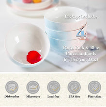 Load image into Gallery viewer, DUJUST Pastel Pink & Blue Porcelain Dinner Bowls of 4