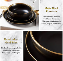 Load image into Gallery viewer, DUJUST Matte Black Porcelain Dinner Bowls of 4
